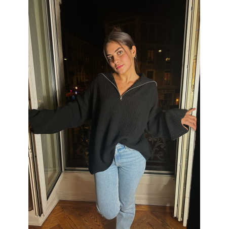 Pull long avec fermeture éclair noir pour femme