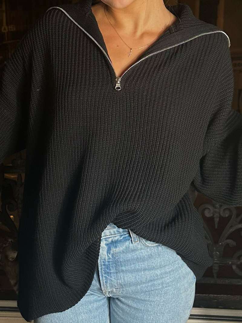 Pull long avec fermeture éclair noir pour femme