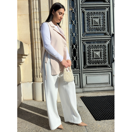 Blazer beige sans manche pour femme à la mode de qualité a bon prix