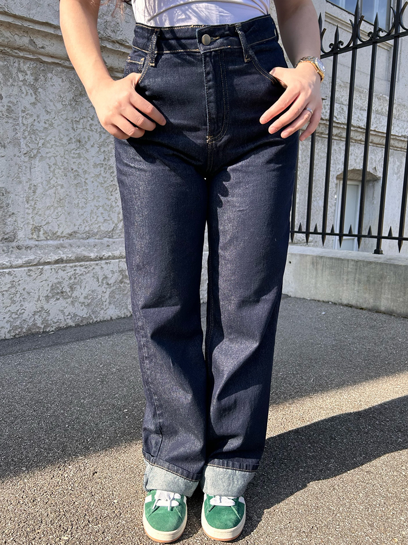 Jean bleu foncé taille haute femme
