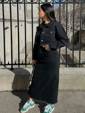veste courte en jean noir femme